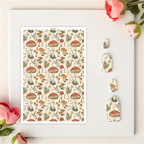 Briartw 10 Sheets Mushrooms and Ferns Polymer Clay Transfer Paper,Per Sheet 3.93inch x 5.82inch Polymer Clay Transfer Sheets for DIY Clay Jewelry Making Disposable Stickers - color: Mushrooms and Ferns