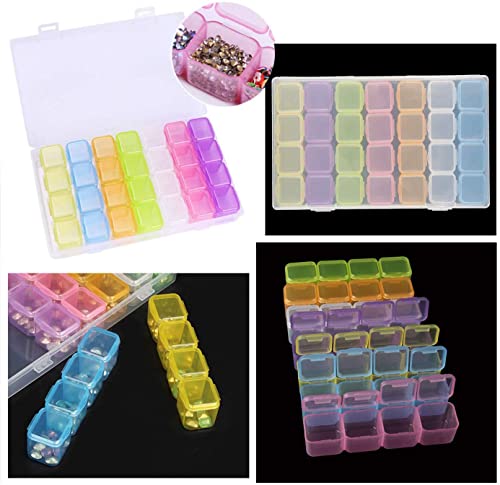 Yansanido 6 Pcs 28 Grids Colorful 5D Diamond Painting Embroidery Box, Accessories Storage Containers Adjustable Bead Case with 196 Pcs Label Stickers (28 Grids-6pack Colorful) - color: 28 Grids-6pack Colorful