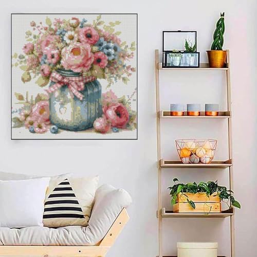 MYBISYMQQ Stamped Cross Stitch Kits - Flower Embroidery Starter Kit for Adult Beginners, Cross Stitch Kits Embroidery Kit Arts and Crafts for Beginners,Crafts for Home Wall Decor 13.7x13.7 inches - color: D070