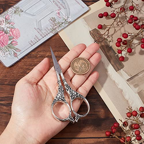 SUNNYCLUE 2Inch Stainless Steel Scissors Silver Sewing Embroidery Scissors Small Precision Detail Vintage Shears Sharp Cutter for Fabric Paper Cutting Craft Art Work DIY Tool - color: Antique Silver-1pc-vintage Scissors