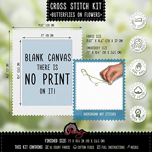 Povitrulya Counted Cross Stitch Kit 'Butterflies on Flowers' - Hand Embroidery Set - color: Butterfly