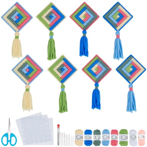 FREEBLOSS 8set Plastic Canvas Bookmark Kit - God's Eye & Cross Stitch Patterns - Embroidery Kit for Adults - Not Foldable