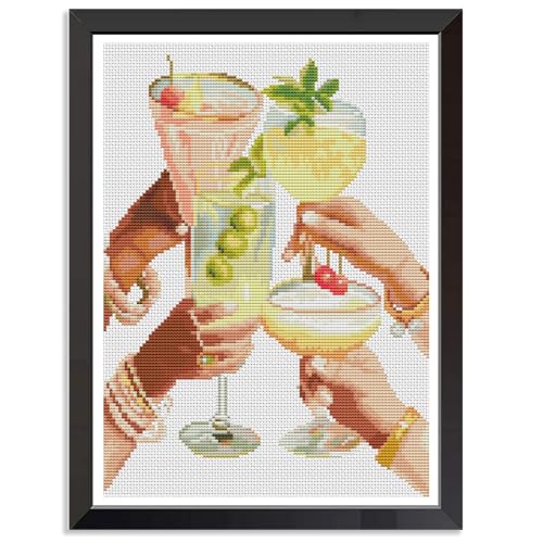 Mid‑Century Retro Cocktail Stamped Cross Stitch Kits for Adults Beginner - color: cocktail Cross Stitch Kits