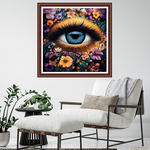Dimensean Counted Cross Stitch Kit for Beginners, 11CT Unprinted Cross-Stitch Kit Easy Patterns Needlepoint Kit Cross Stitching Embroidery Kit Supplies-Flower Eyes 18x18 inch - color: ColornNEW06