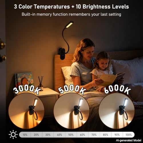 Clip on Light, Desk Lamp with Clamp for Bed, Home Office, Craft (Black) - color: Black