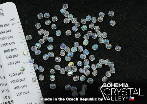 275 pcs Set of Czech Faceted Glass Beads, Fire-Polished Round Crystal AB - 3mm (100pcs), 4mm (100pcs), 6mm (50pcs), 8mm (25pcs) kit for Jewelry Making - color: Faceted, Crystal AB