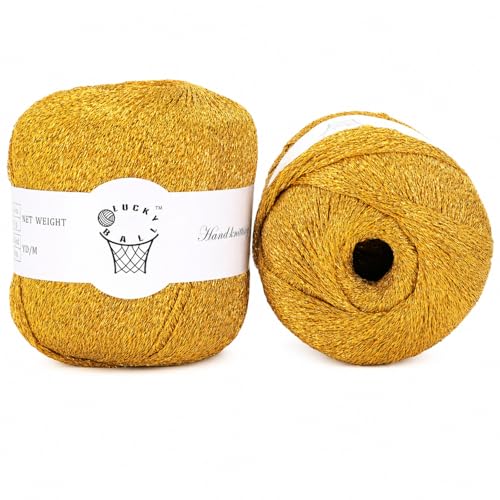 80g Sparkle Silver Lurex Thread Shining Yarn, Metallic Crochet Thread Yarn for Crocheting, Sparkle Metallic for Knitting Clothes, Car Charm, Keychain Charm(Bright Gold) - color: Bright Gold