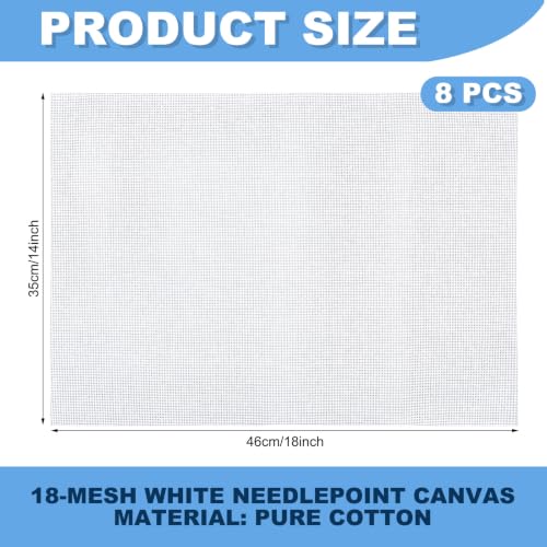 Chicplaid 8 Pcs 18 Mesh Needlepoint Canvas 14" X 18" White Blank - size: 14" X 18", style: 18 Mesh