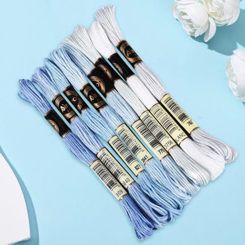 70 Yards 8 Skeins Gradient 6 Strands Light Sky Blue Variegated Cross Stitch Floss Polyester Embroidery Thread String Friendship Bracelets Threads Set for Hand Sewing Making Knitting Supply - color: Light Sky Blue, size: 70 Yards