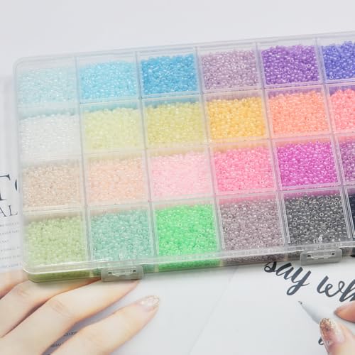 Size 12/0 Crafts Glass Seed Beads 2mm Tiny Pony Beads Assorted Kit with Organizer Box for Jewelry Making (24 Assorted Multicolor Set, Total About 16800pcs) - color: 24 Colors Mix-Cream Color