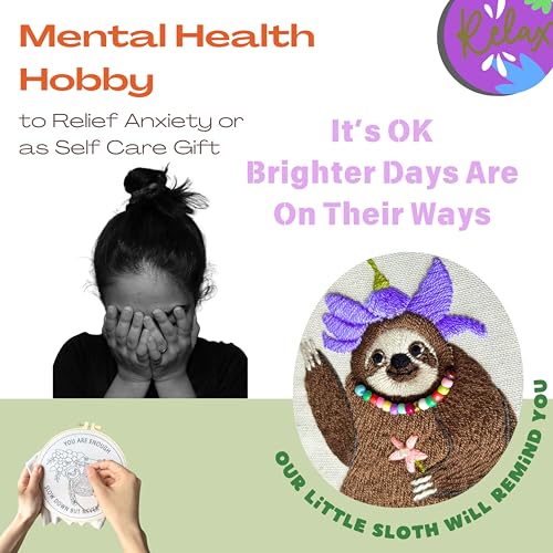 La glaneuse Embroidery Kit for Adult, Beginner Embroidery Kit with Cute and Funny Animal Pattern, Seven Simple Stitches to Get a Positive Sloth, Mental Health and Stress Relief Gift for Him/Her - color: Positive Sloth 03