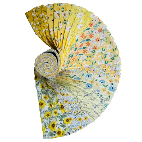 100% Cotton Jelly Roll Fabric Strips for Quilting and Sewing-Yellow Floral - color: Yellow Floral