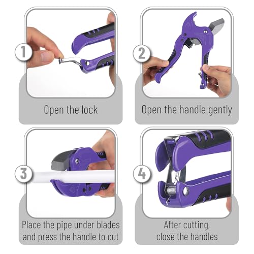 Bates- PVC Pipe Cutter, Cuts up to 1-5/8", Ratchet Pipe Cutter, PEX Cutting Tool for Cutting PEX, PVC, PPR Plastic Hoses and Plumbing Pipes, Purple - color: Purple
