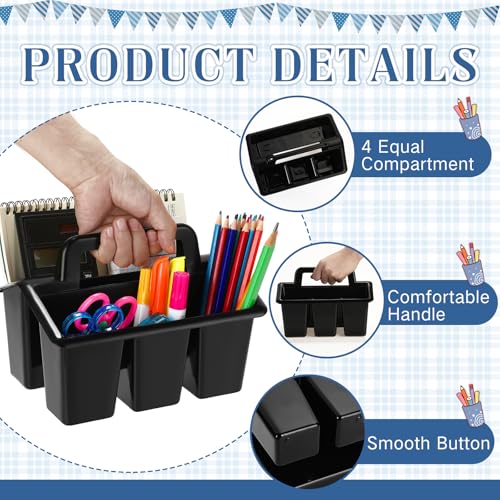 WILLBOND 12 Pcs Classroom Storage Caddies Stackable Utility Caddies with 4 Compartment Plastic Caddy with Handle Portable Storage Bins Organizers for Kids Schools Art Craft Supplies - color: Black