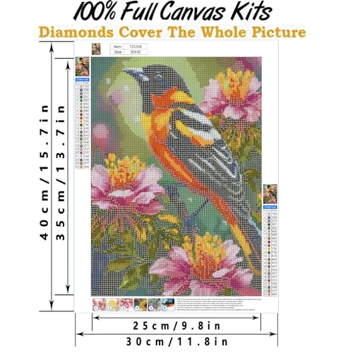 WCHUIMM Bird Diamond Painting Kits for Adults The Elegant Magpie Diamond Art Kits for 5D Magpie Gem Art Kits for Adult Flower DIY Crafts Kits for Home Wall Decor Gifts 12x16 inch - color: Spring and the birds