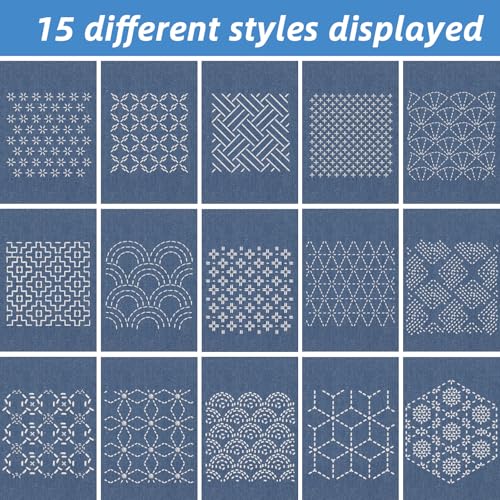 40 Pcs Sashiko Thread Kit, Cotton Thread and Needles Kit with Sashiko Patterns for Embroidery Projects Hand Quilting Mending Supplies