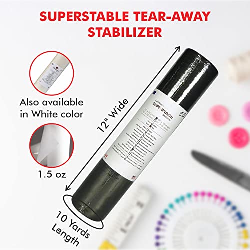 Superpunch Tear Away Embroidery Stabilizer, 1.5 oz, Black, 12 in x 10 yd - color: Black, size: 12" x 10 yards roll