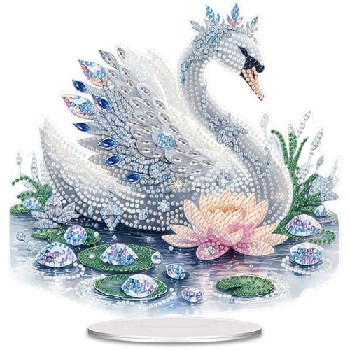 POETRYDRAW Diamond Art Ornament Desktop Kit Swan, Stand Up Diamonds Painting Ornament for Adults, 5D DIY Special Diamond Gem Craft Tabletop Placement Board Kit - color: Swan