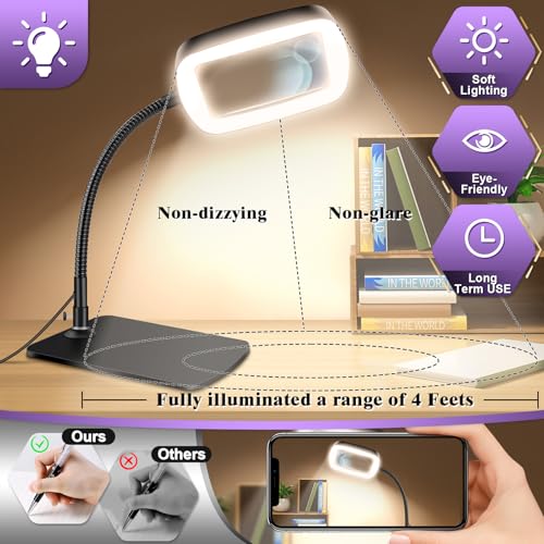10X 30X Large Magnifying Glass with Light and Stand