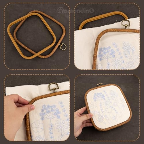 Framendino, 3 Pack Imitation Wood Embroidery Hoops Cross Stitch Craft Hoop Frame for Holiday Decoration 5.71"x6.5" - size: 5.71" x 6.5"