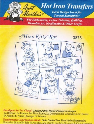 Miss Kitty Kat Cat Aunt Martha's Hot Iron Embroidery Transfer