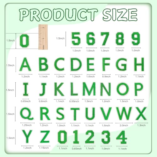 72 Pcs Iron On Letters & Numbers Patches for Tote Bags Hats Clothing Green - color: Green, size: Letters & Numbers