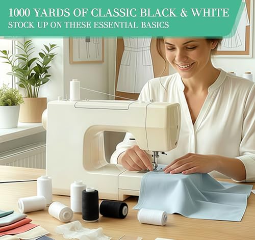 12 Pcs Sewing Thread, 1000 Yards Each Thread for Sewing - color: White&Black(12Pcs)