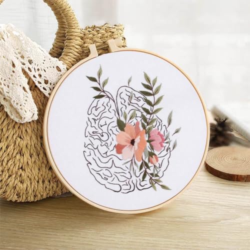Yangshine 3 Sets Human Anatomy Embroidery Kit for Beginners,Heart,Lungs,Bones, Anatomy Floral Art Print Cross Stitch Kits,Including Hoops, Fabric,Threads,Needles,Instructions and Tool Kit - color: Heart Lungs Bones