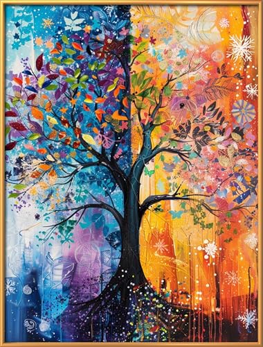 Leczany Cross Stitch Stamped 11CT 3 Strands Kits for Adults Beginners Patterns Craft Kit Needlepoint Full Range of Embroidery Kits DIY Starter | Colorful Tree 15.8×20.9 inches - color: 11CT Stamped kits, Colorful Tree 15.8×20.9 inches