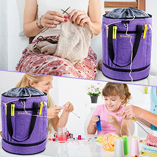 MYBAGZING Expandable Crochet Bag Organizer with Drawstring Closure, Round - color: Purple-Ⅰ, size: Large-Drawstring Closure