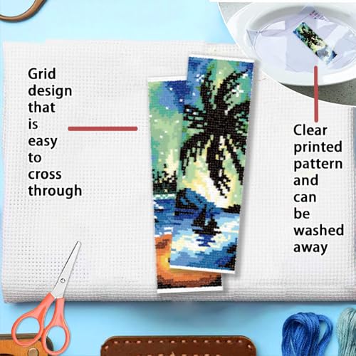 FREEBLOSS 6pcs Cross Stitch Bookmark Kit for Adult Beginners Stamped Night Landscape Cross Stitch Kits Embroidery Bookmarks Craft Kit with Instructions for Gift 11CT 8"x2.4" - style: Scenery