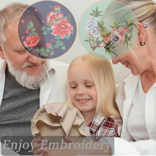 FONNUY 2 Set Crewel Embroidery Kit for Beginners, Fantasy Floral Pre-Stamped Pattern Kits for Adults with Hoop, Easy to Follow Needlework, 8'' (Red)