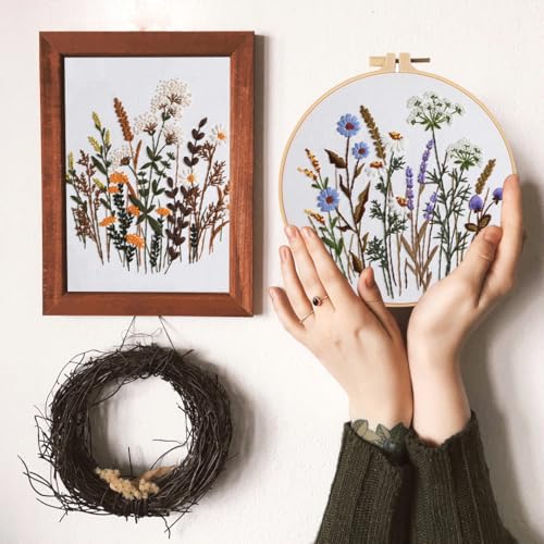 COCOMOX Floral Embroidery Kit for Beginners, Cross Stitch Practice Kits - color: Floral pattern