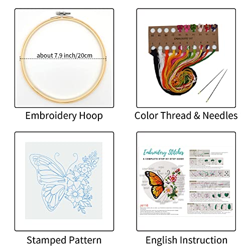 Louise Maelys Floral Butterfly Embroidery Kit for Beginners Nature Craft - color: Color 2