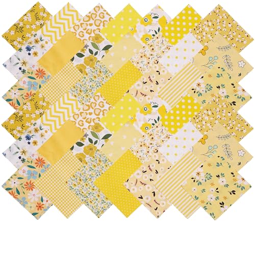 Nodsaw Charm Packs for Quilting 5 inch, Pre-Cuts Cotton Fabric Squares 5x5, 42 5-inch Charm Squares - for Quilting, Sewing, and Crafts, Yellow Series - color: Yellow