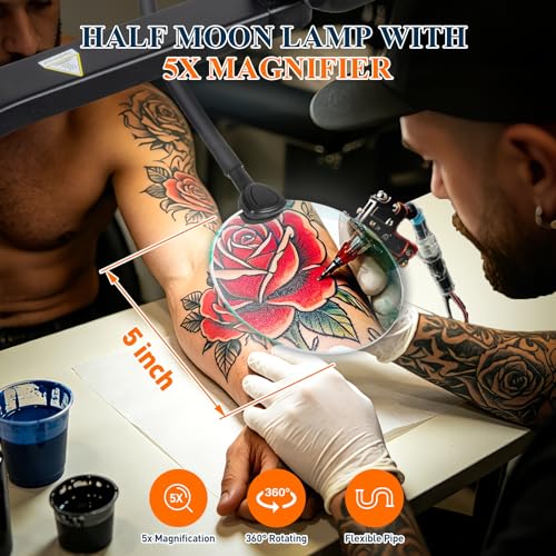 Half Moon Nail Light for Desk with 5X Magnifier & Phone Holder - color: Black