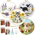 FEIYUENO 4 Pack Pet Pattern Stamped Embroidery Kit for Adults Beginner, Dog - color: Dog