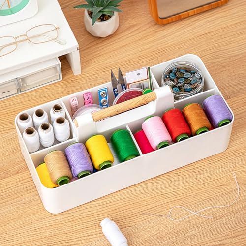 Acshio 2 Pack Plastic Portable Caddy with Handle, Stackable Art Office Supplies Storage Organizer with 5 Compartments, Multiuse Divided Craft Basket Bin Stationery Pen Holder for Home, Shower