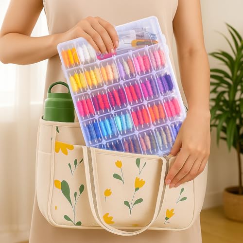 Peirich Embroidery Kits, Embroidery Storage Organizer Bag with Embroidery Floss Embroidery Hoop Aida Cloth, Cross Stitch Kits for Beginner, Adults