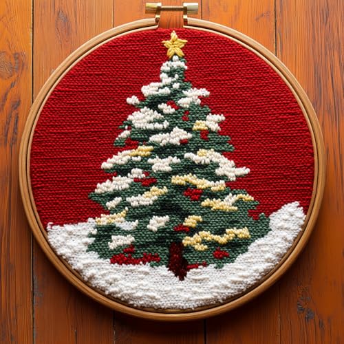 DIY Punch Needle Kits Christmas Tree with Red with Hoop 20x20cm-3 - color: 06Christmas Tree