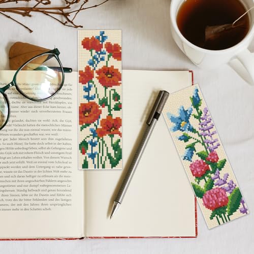 INFUNLY 6 PCS Wildflower Cross Stitch Bookmarks Kits Floral Counted Cross Stitch Bookmark Set with Embroidery Thread Needles, DIY Embroidery Bookmark Crafts Supplies for Adults Reading Book Lover Gift - style: Wildflower