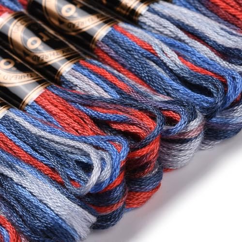 10 Skeins Royal Blue 0.5mm 6-Ply Polyester Embroidery Floss Cross Stitch Threads Segment Dyed Gradient for DIY Craft Hand Sewing Knitting DIY Crafts Jewelry Making 8.75 Yards(8m)/Skein - color: Royal Blue