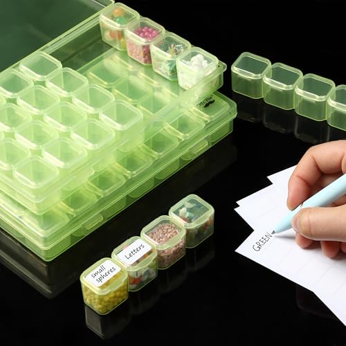 Mr. Pen- Bead Storage Containers, 28 Grids, 2 Pack, Transparent Green - color: Transparent Green, size: 2 Pack-56 Pcs(6.8"x4.4"x1")