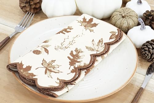 PurpleEssences Scalloped Cloth Napkins 18x18 in - Aurelia Edges Rust - color: Aurelia(edges - Rust)