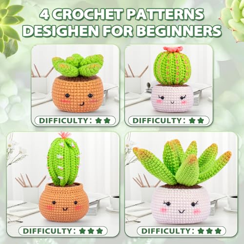 Crochet Kit for Beginners - Crochet Starter Kit with Step-by-Step Video Tutorials, DIY Knitting Supplies, 4 Pack Plants(40%+ Yarn) - color: Plant 4Pack