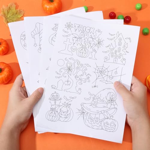 GLOBLELAND 4 Sheets Halloween Water Soluble Embroidery Pattern - color: Halloween