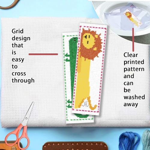 FREEBLOSS 6 Set Cross Stitch Bookmark Kits Stamped Cross Stitch Kit 11CT Embroidery Kit with Instructions for Adults Beginners Creative Animals Pattern, 20x6cm/8x2.4inch - style: Long bodied animals