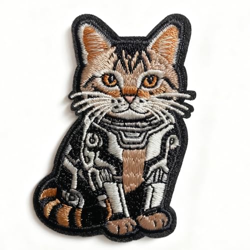 U-Sky Sew or Iron on Embroidered Patches | Cybernetic Cat with Mechanical Parts Fusion Design | Steampunk Animal Theme for Jackets Bags Hats Denim | 2.0"x2.9" 3PCs Pack - color: Shorthair Machanical