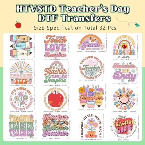Retro Teacher Iron on Transfers Heat Transfer Viny 32pcs - color: Olive