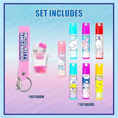 Hello Kitty Keychain Lip Balm Set, 7-Piece Plant-Based, Ages 3+ - color: Hello Kitty and Friends